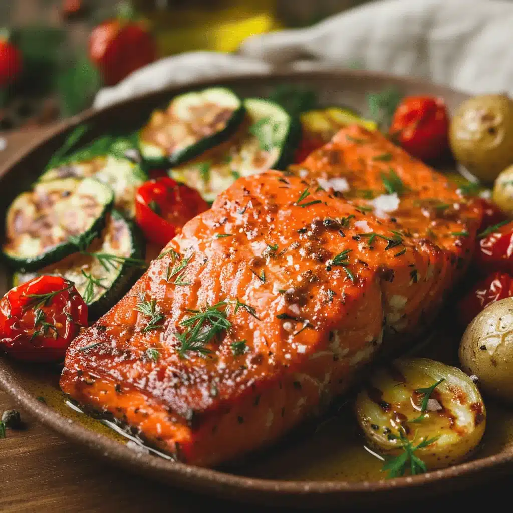 baked salmon with vegetables - featured image