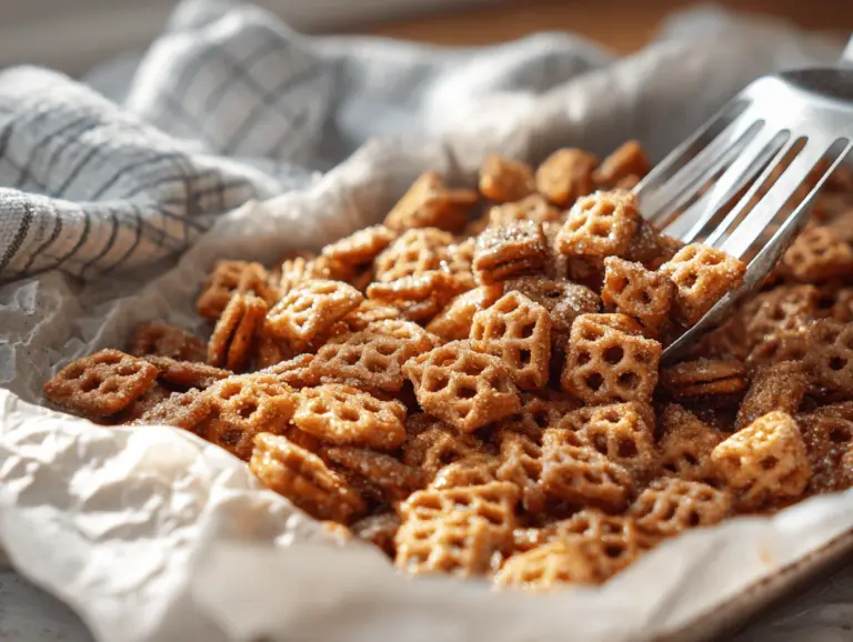 cinnamon sugar pretzel bites honeycomb snack mix - featured image