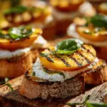 grilled peach burrata crostini - featured image
