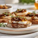 honey caramelized onion brie toasts - featured image