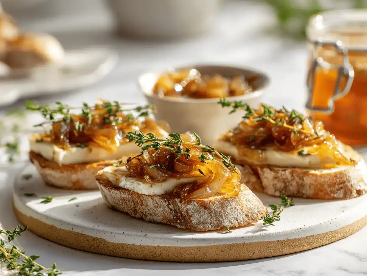honey caramelized onion brie toasts preparation steps
