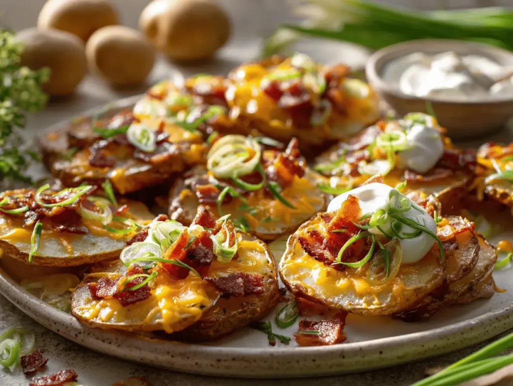 loaded baked potato slice nachos - featured image