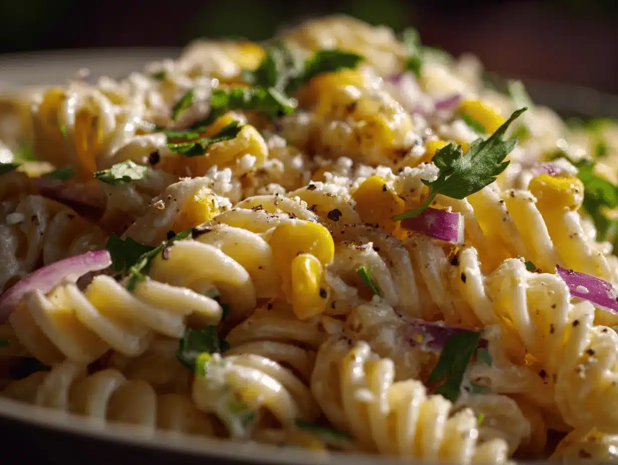 Mexican street corn pasta salad preparation steps
