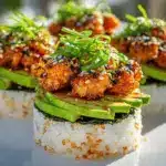 spicy crispy chicken sushi stacks - featured image