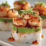 spicy shrimp sushi stacks - featured image