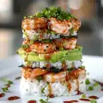 spicy shrimp sushi stacks - featured image