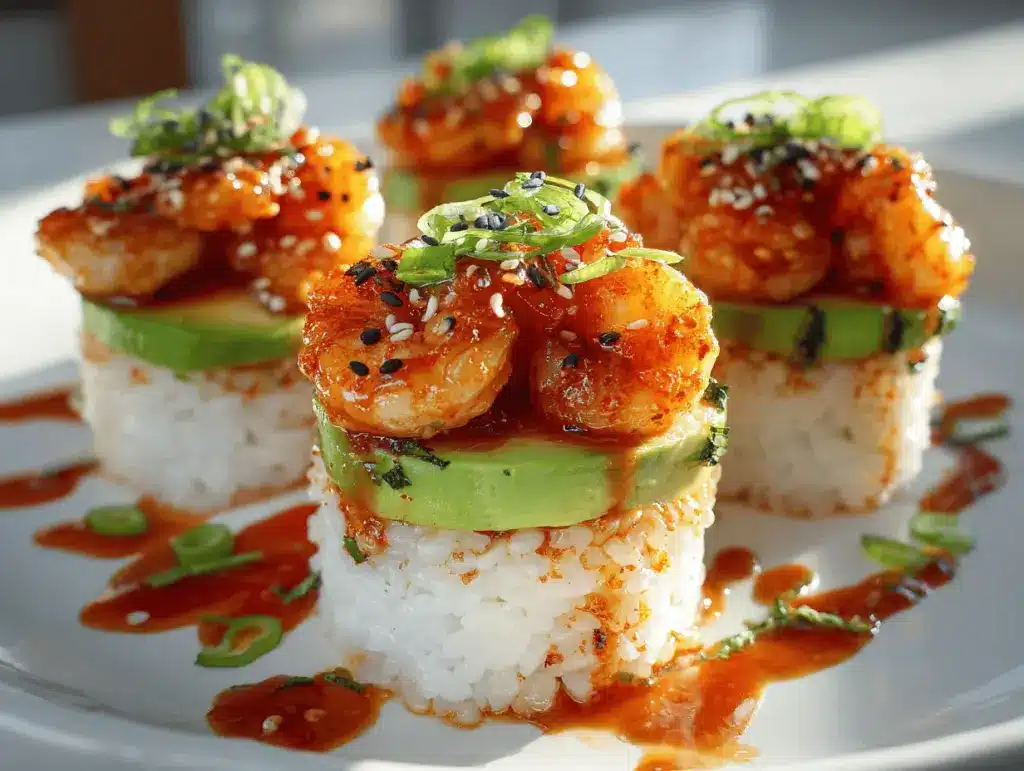 spicy shrimp sushi stacks - featured image