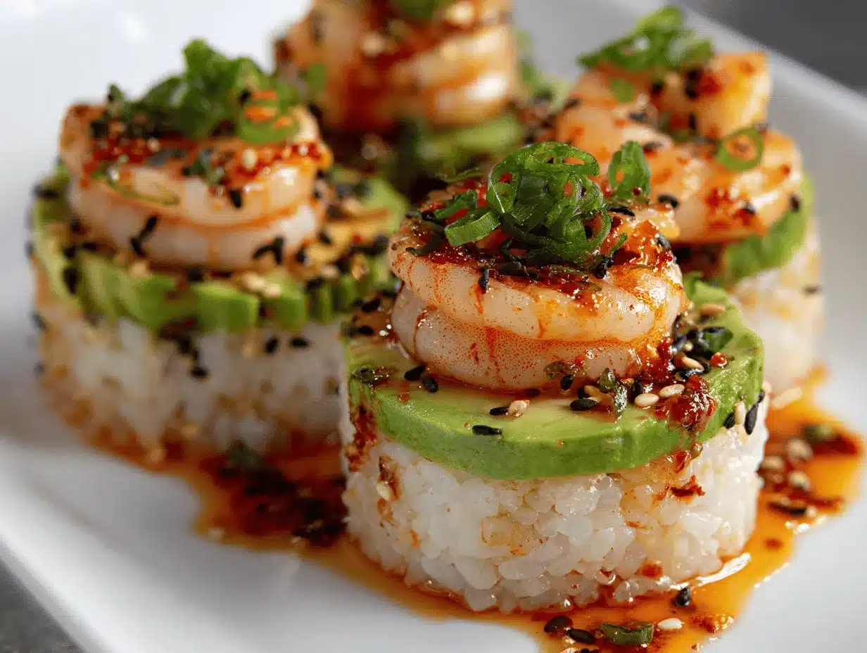 spicy shrimp sushi stacks preparation steps