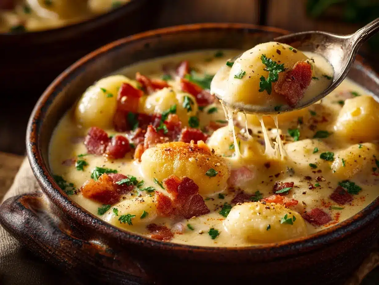 bacon cheddar gnocchi soup preparation steps