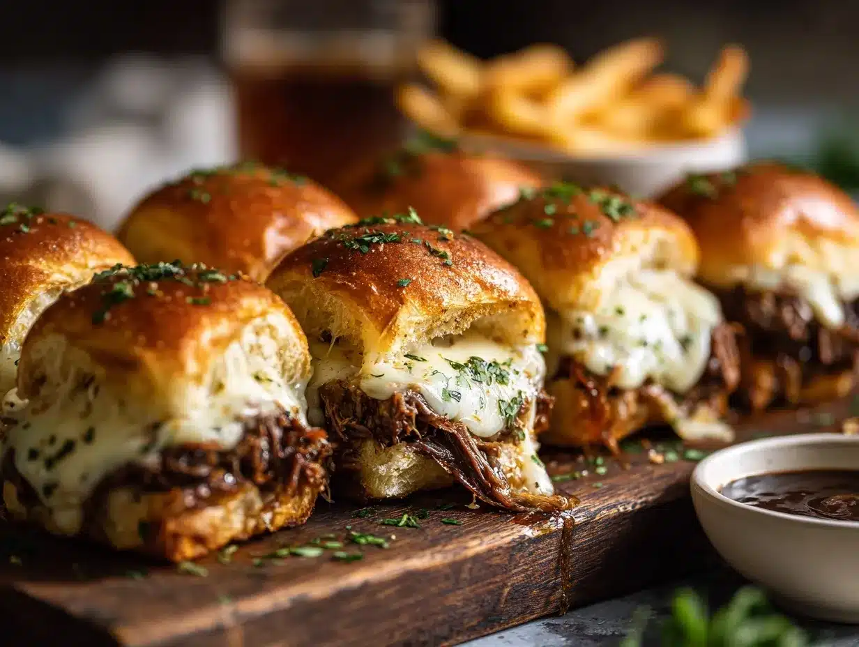Cheesy Garlic Bread French Dip Sliders preparation steps
