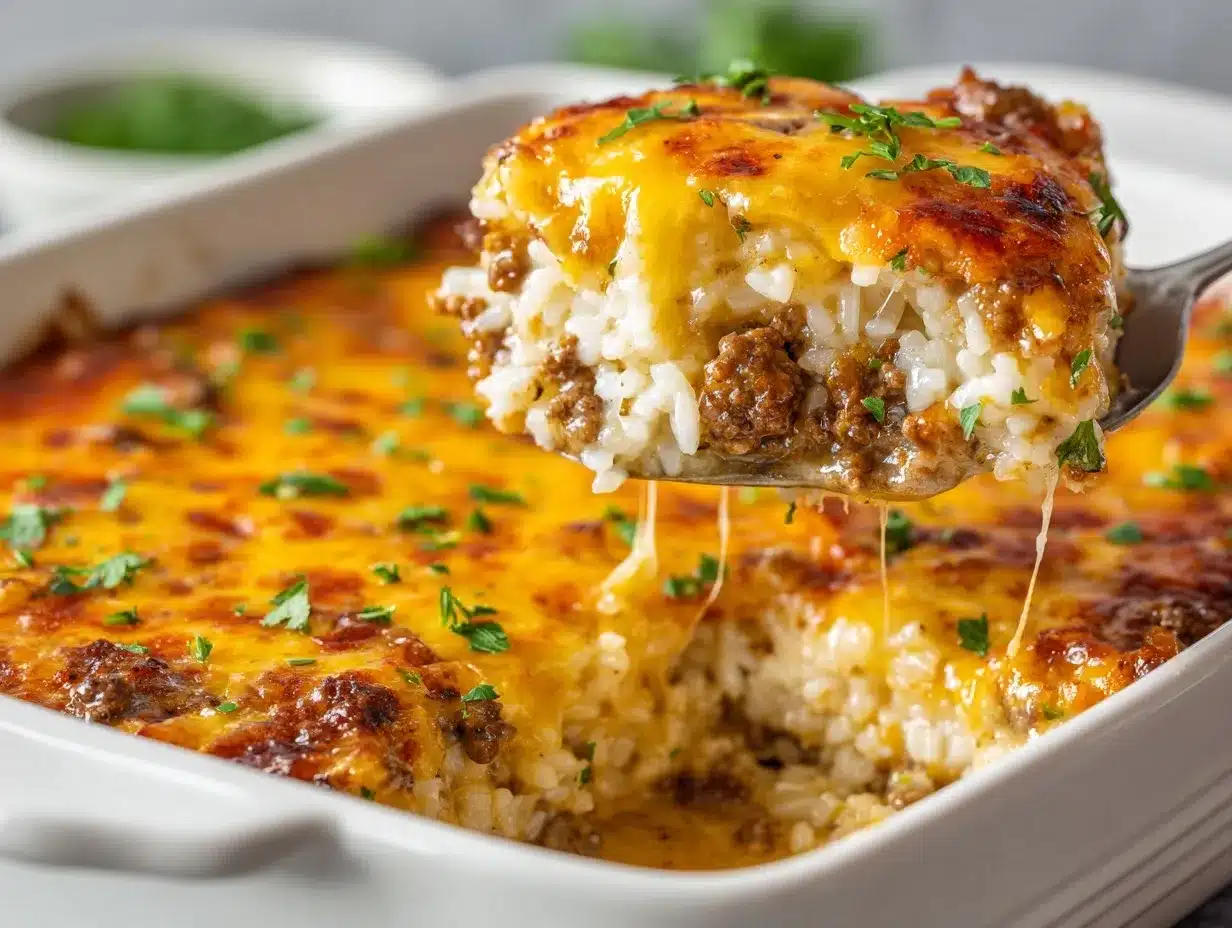 cheesy ground beef rice casserole preparation steps