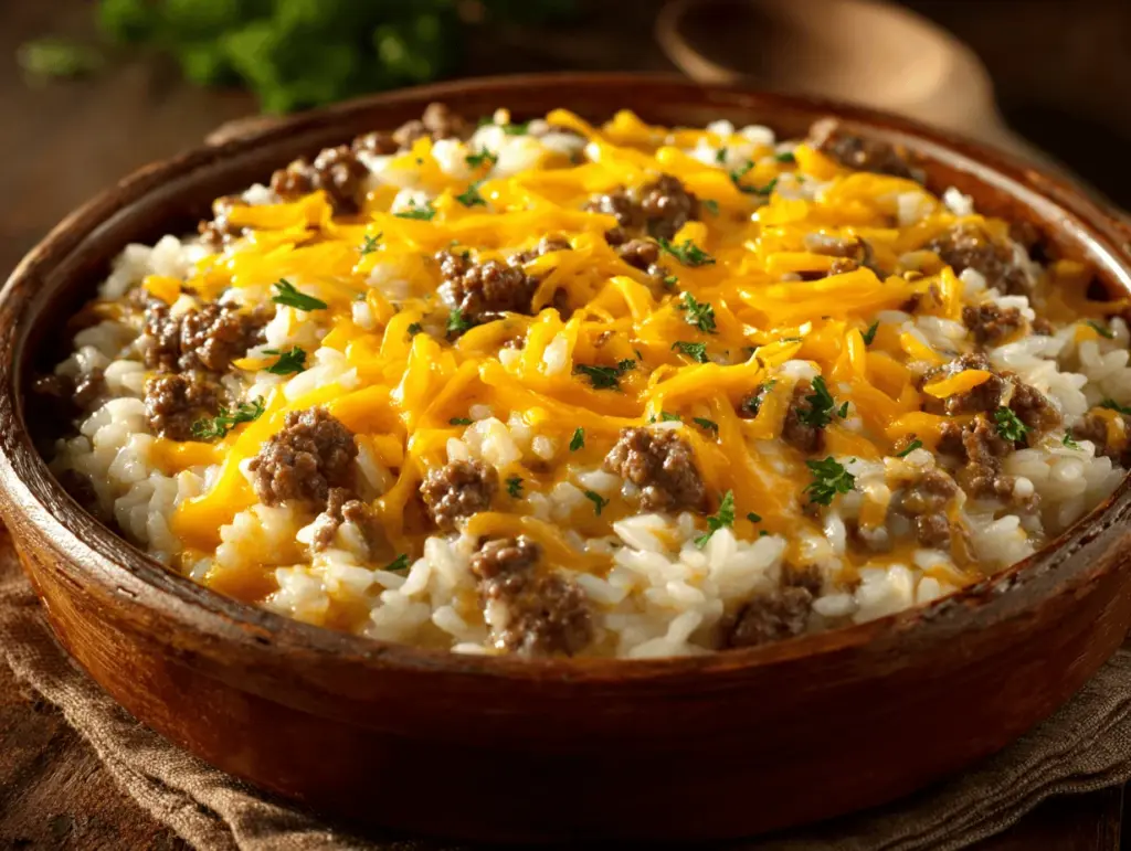 Cheesy Hamburger Rice Casserole - featured image