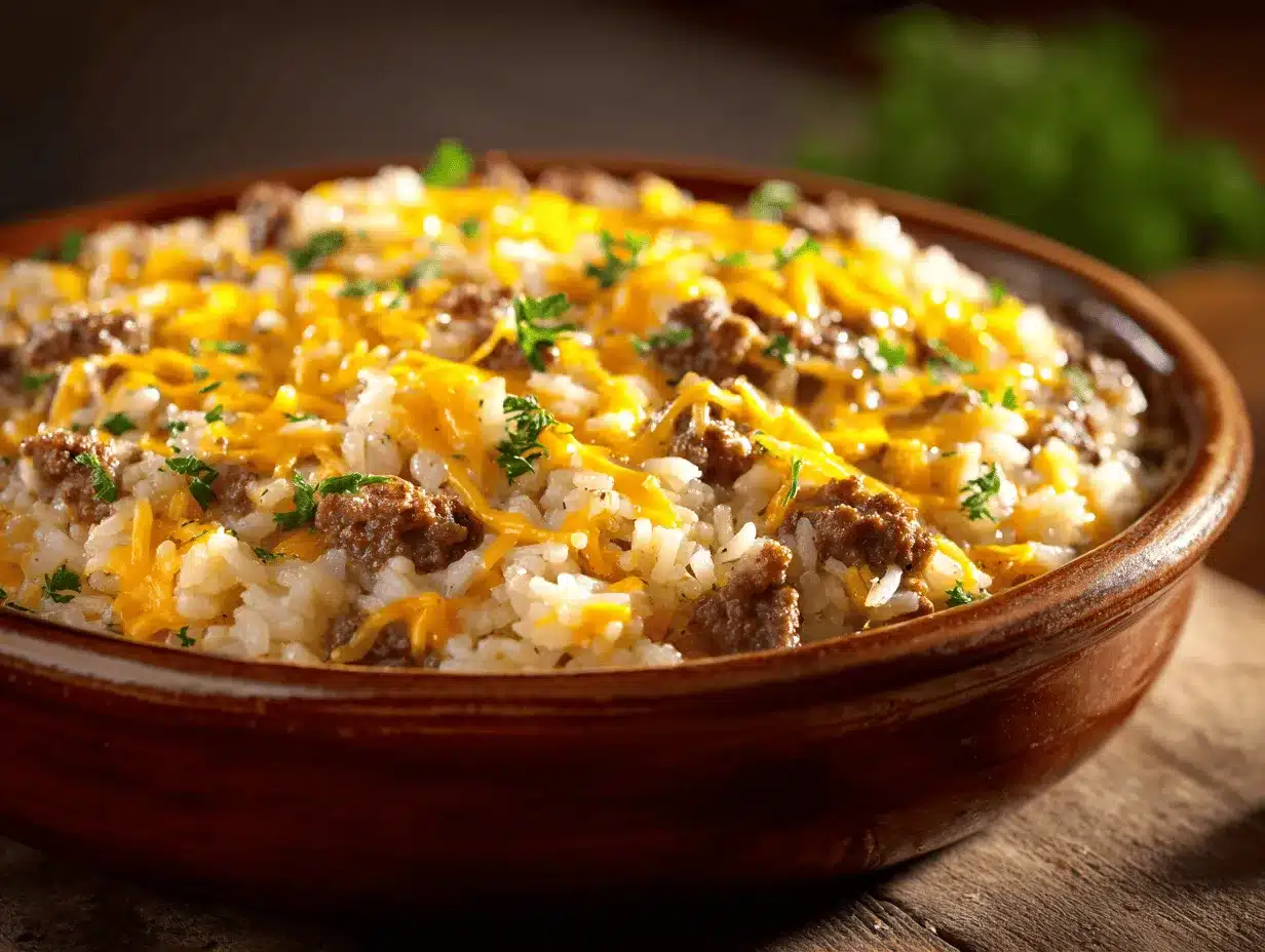 Cheesy Hamburger Rice Casserole preparation steps