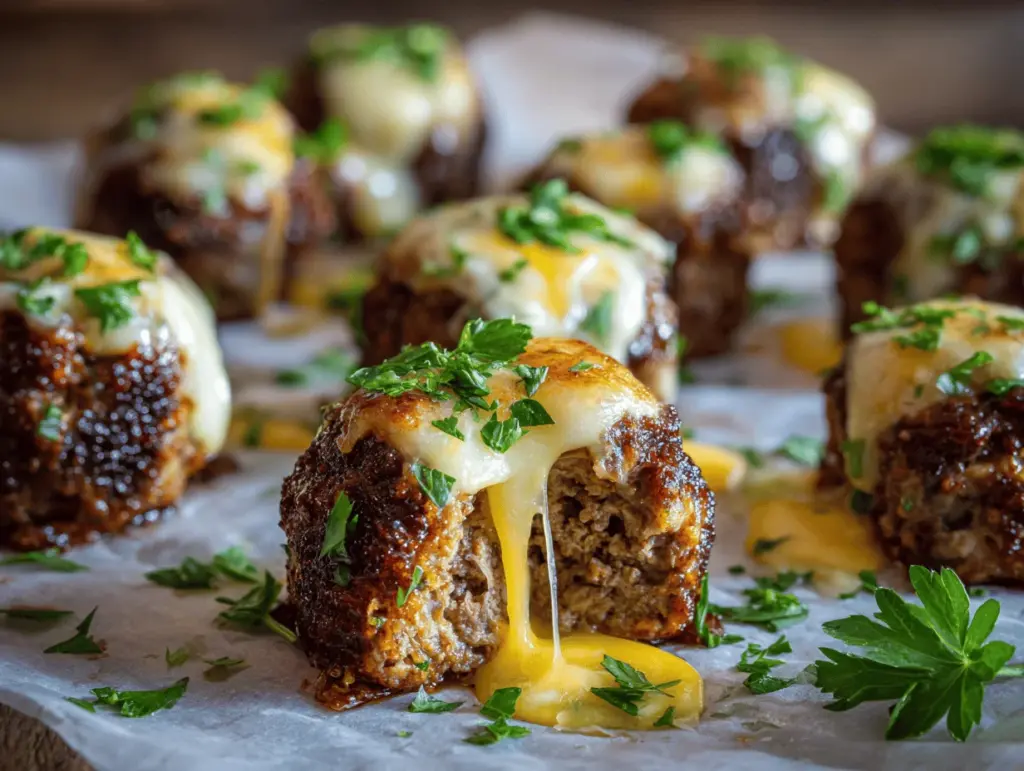 cheesy stuffed meatloaf bites - featured image