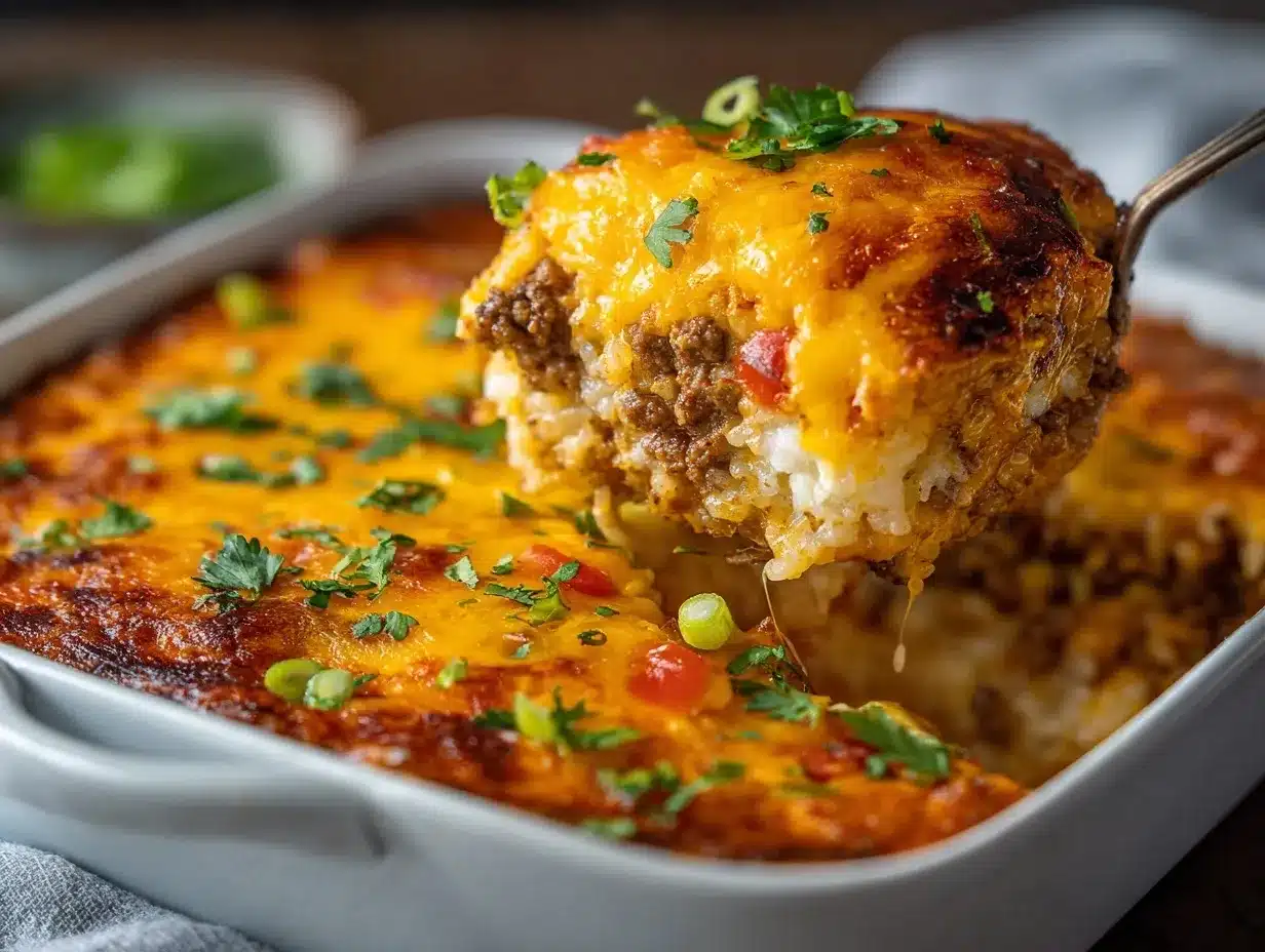 cheesy taco ground beef and rice casserole preparation steps