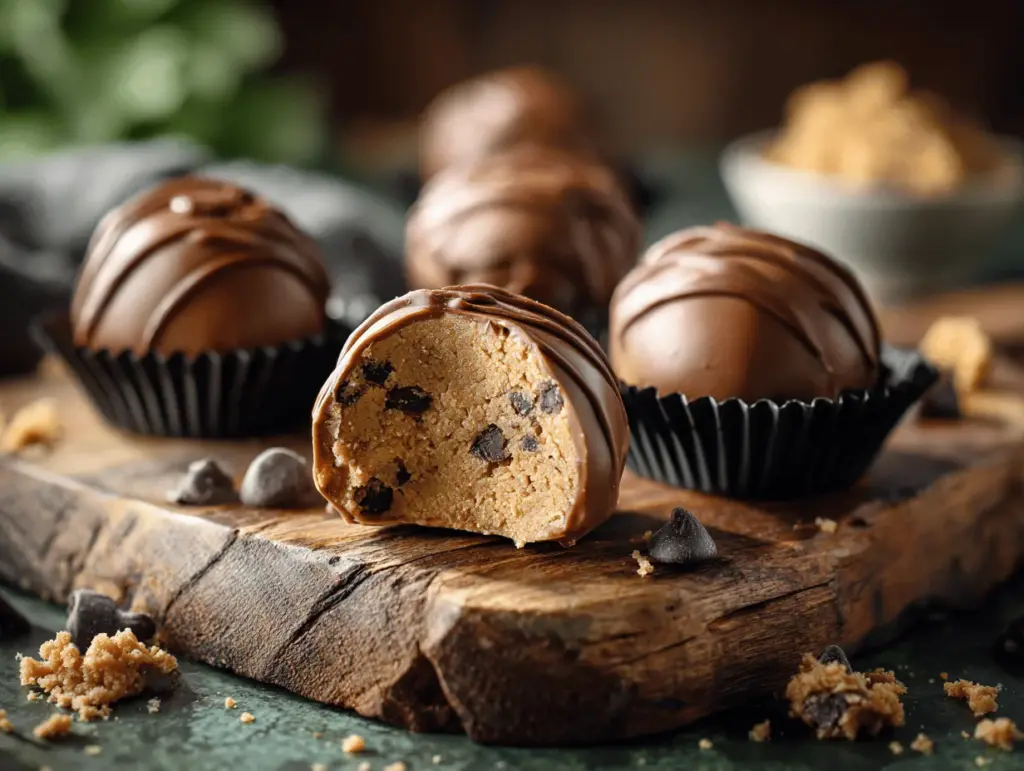 chocolate chip cookie dough protein balls - featured image