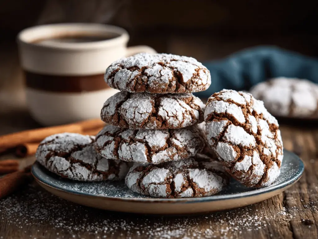 cinnamon coffee crinkle cookies - featured image