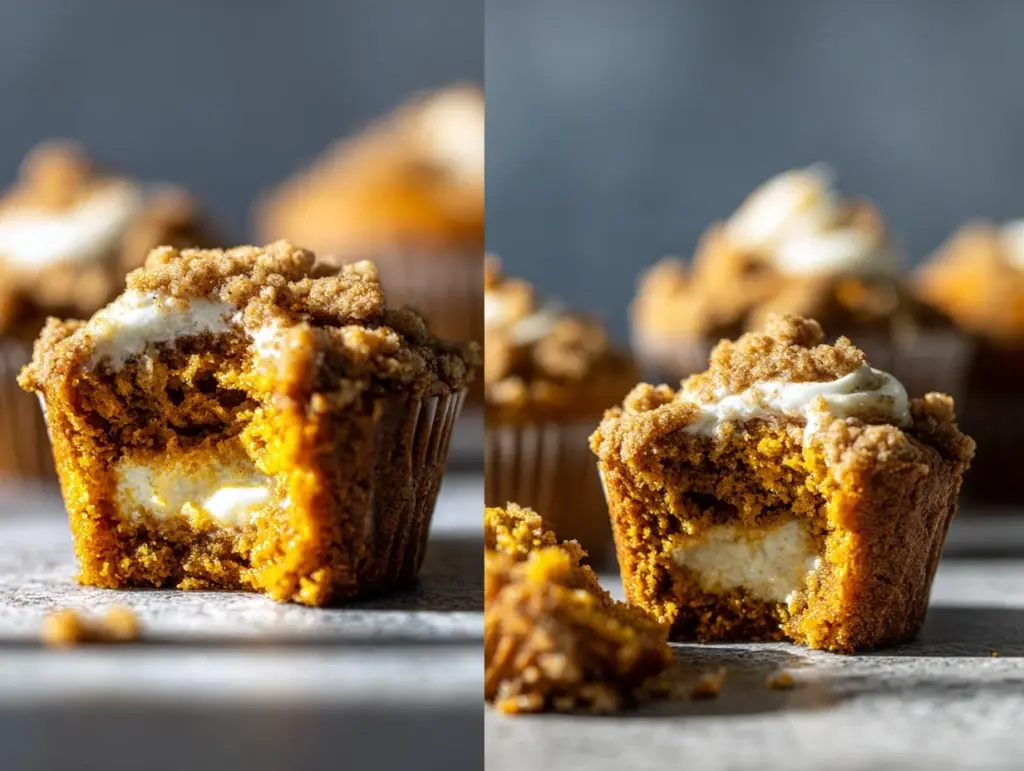 cinnamon streusel pumpkin cream cheese muffins - featured image