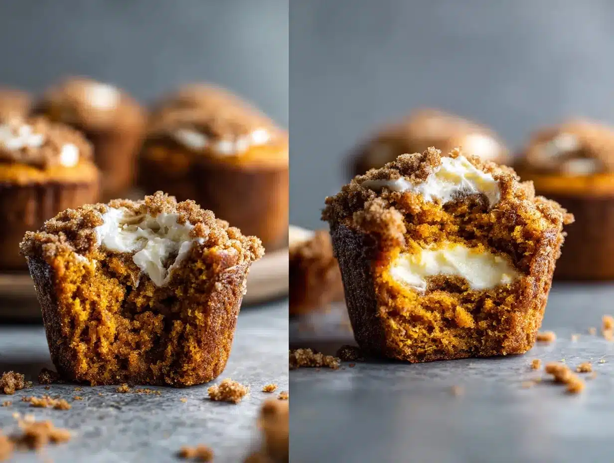 cinnamon streusel pumpkin cream cheese muffins preparation steps