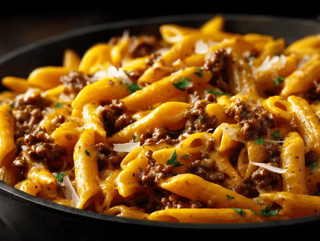 creamy beef pasta - featured image
