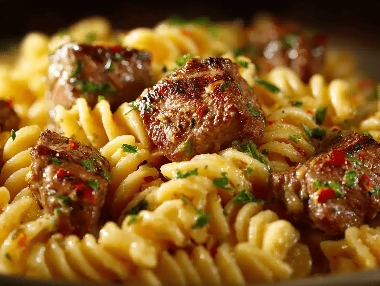 creamy garlic butter steak pasta preparation steps