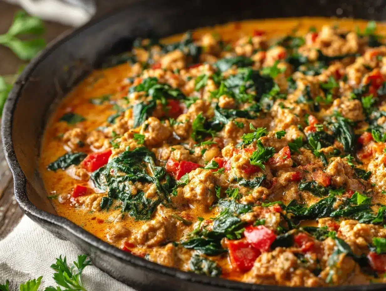creamy ground turkey and spinach skillet preparation steps