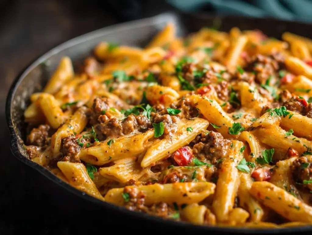 creamy taco beef pasta - featured image