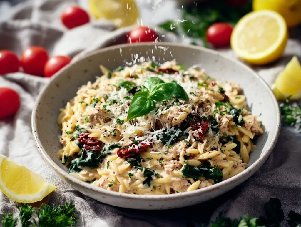 creamy Tuscan turkey orzo skillet - featured image