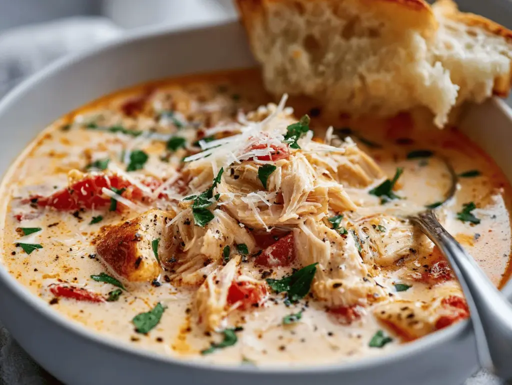 Crock Pot Creamy Chicken Parmesan Soup - featured image