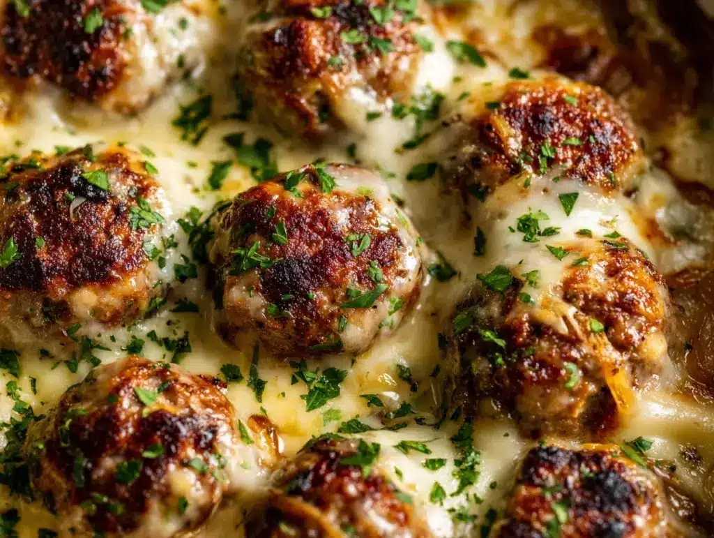 Crockpot French Onion Meatballs - featured image