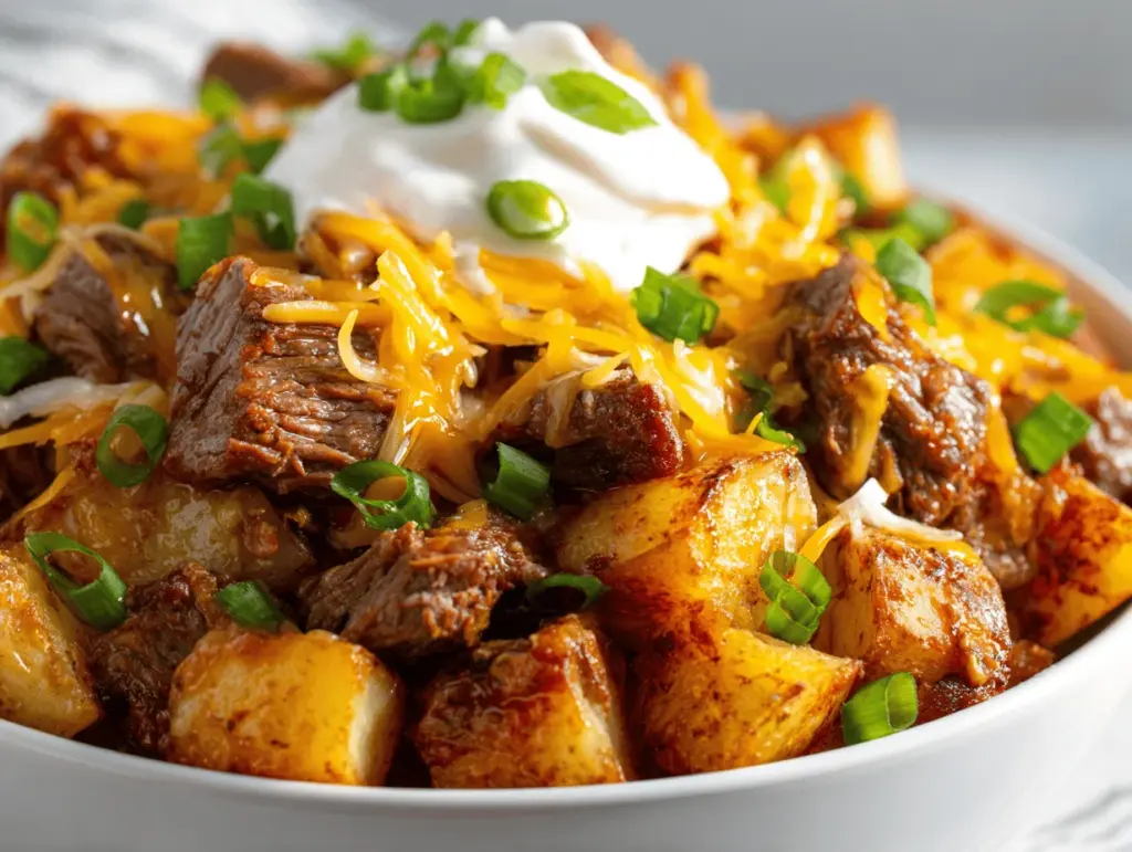 Crockpot Loaded Steak and Potato Bake - featured image
