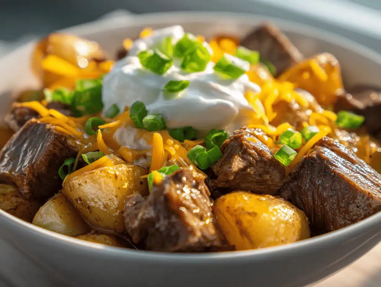Crockpot Loaded Steak and Potato Bake preparation steps
