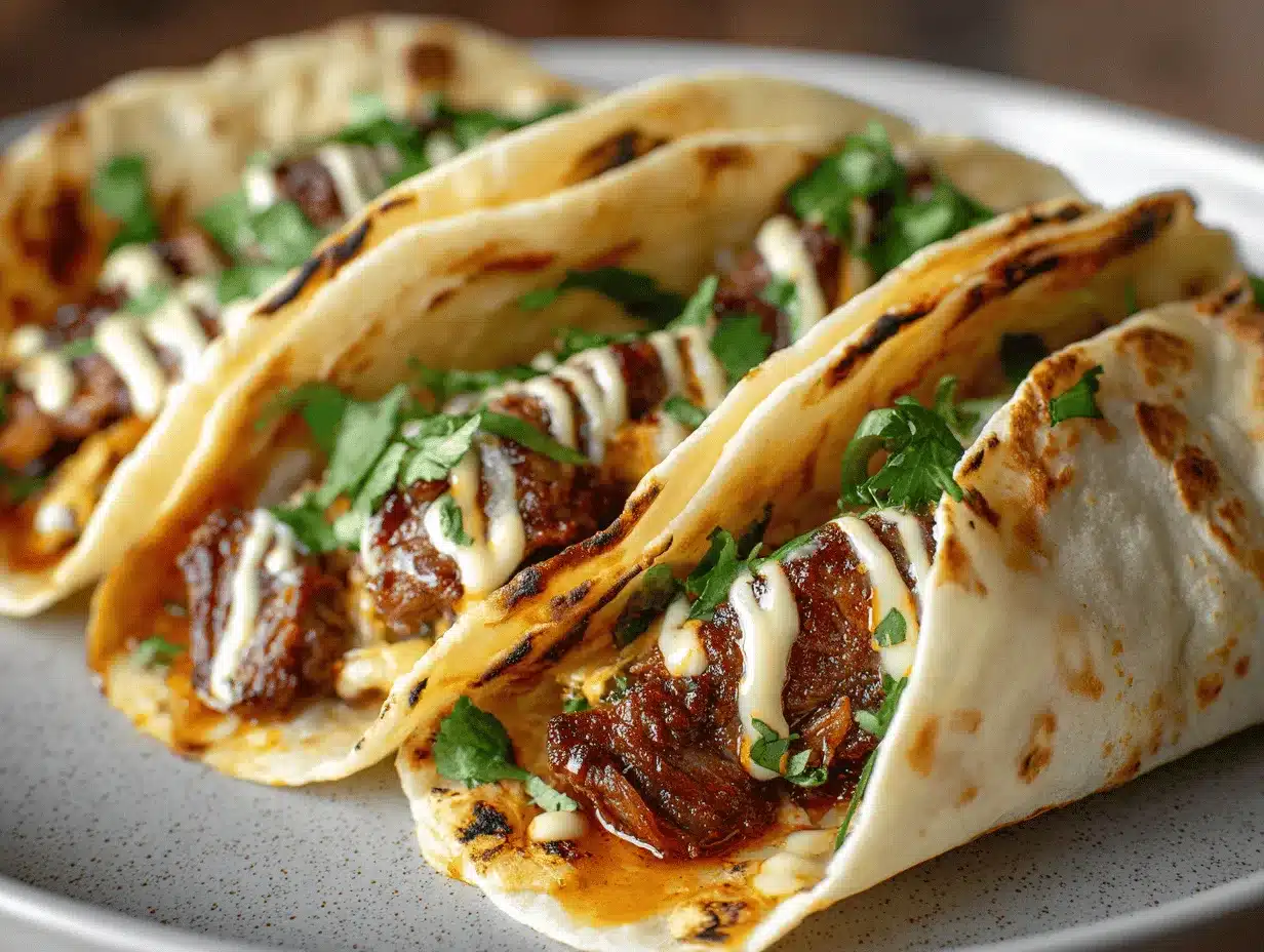 Garlic Butter Honey BBQ Beef Tacos preparation steps