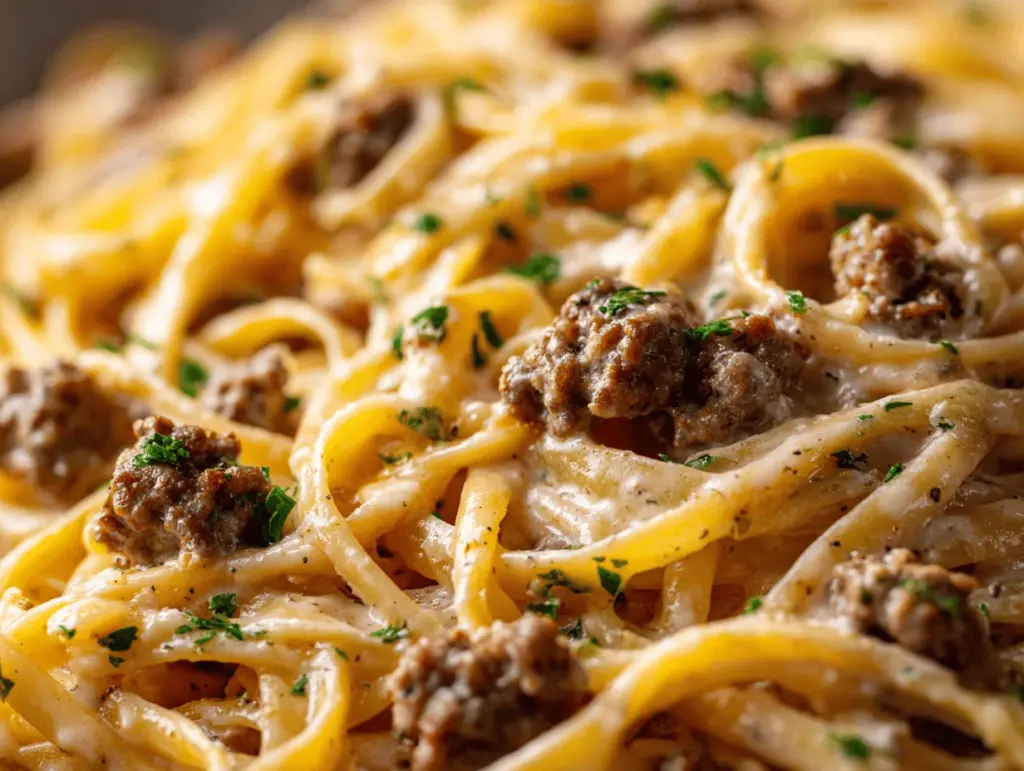 garlic butter pasta with ground beef - featured image
