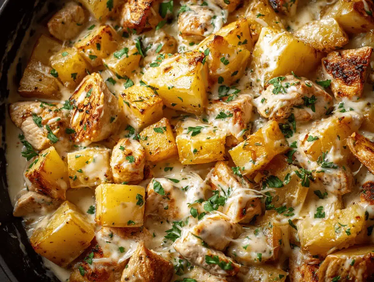 garlic parmesan chicken and potatoes skillet preparation steps