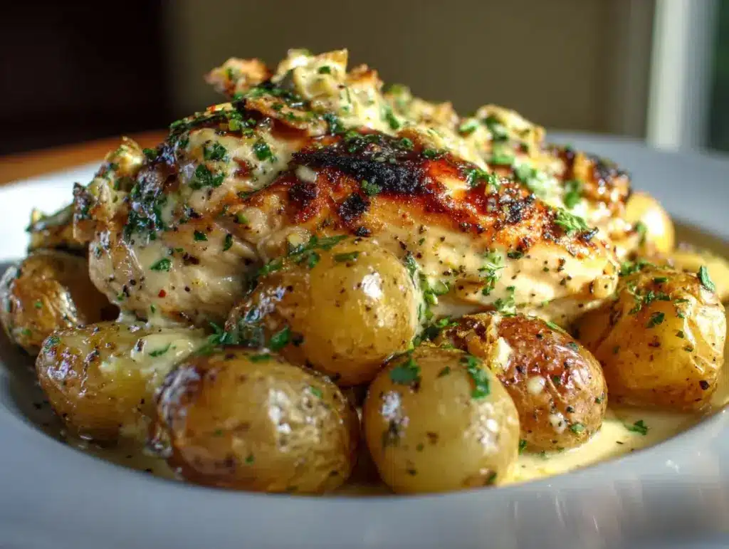 Garlic Parmesan Crockpot Chicken and Potatoes - featured image