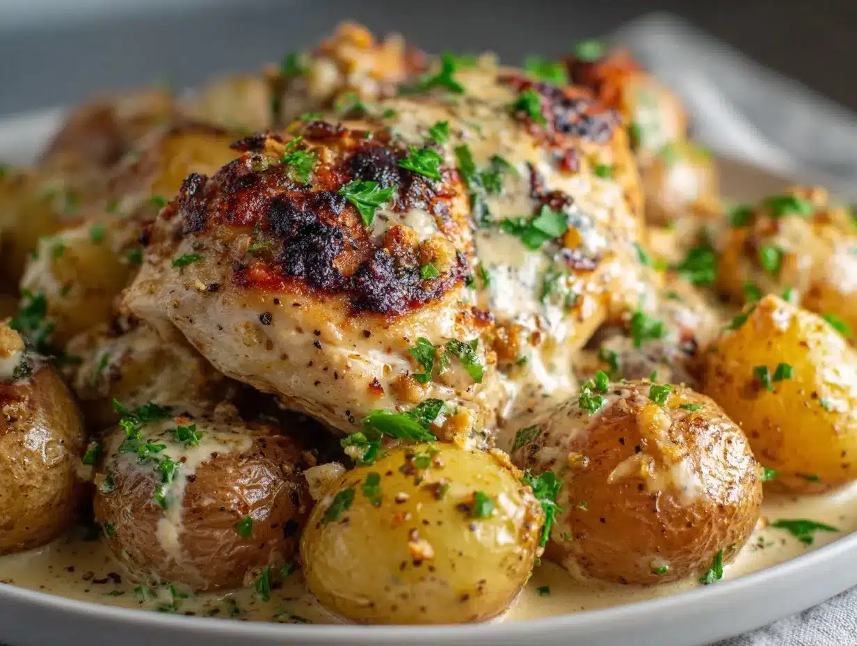 Garlic Parmesan Crockpot Chicken and Potatoes preparation steps