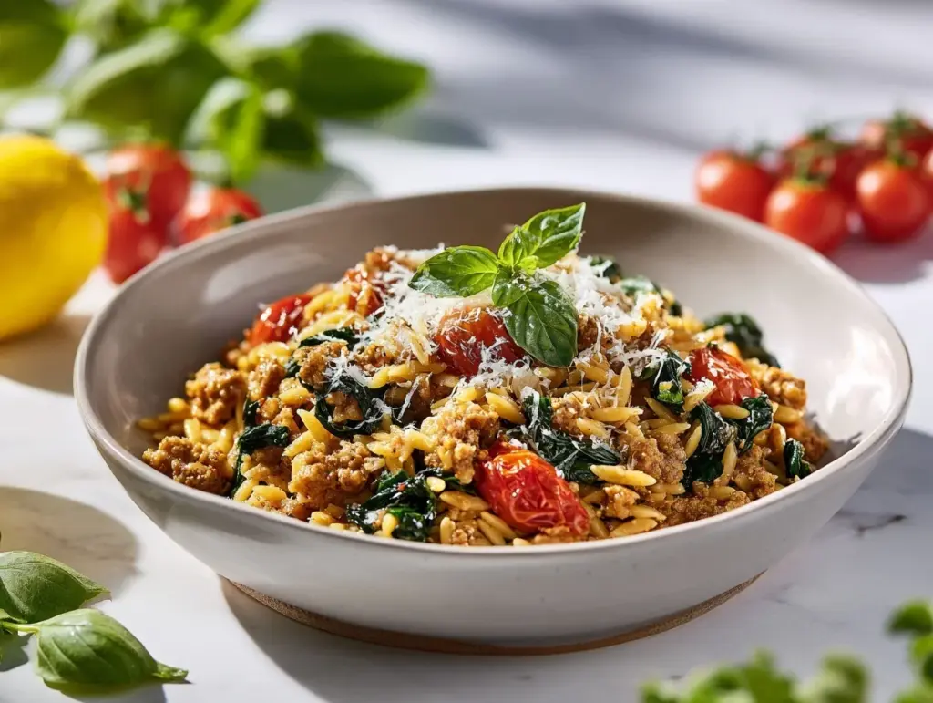 ground turkey and orzo - featured image