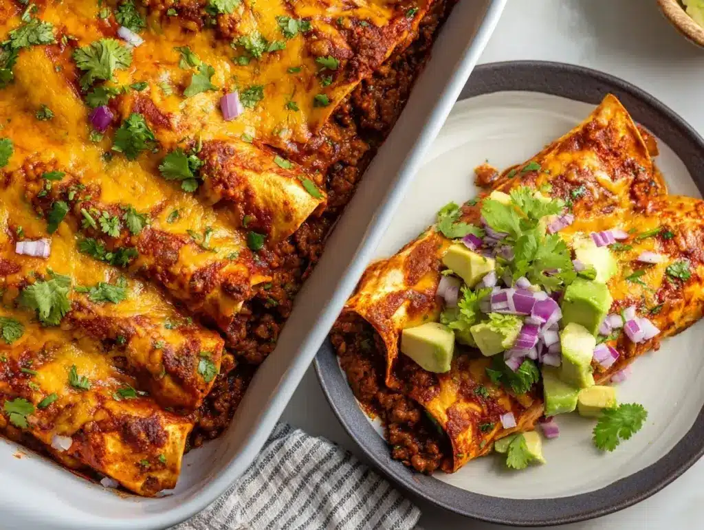 ground turkey black bean enchiladas - featured image