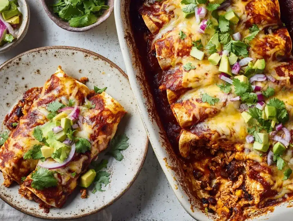 ground turkey enchilada casserole - featured image