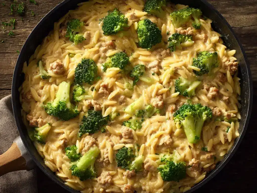 ground turkey orzo skillet - featured image