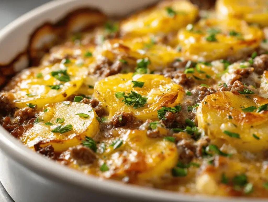 hamburger potato casserole bake - featured image