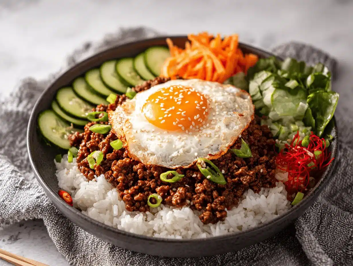 Korean ground beef bowl preparation steps