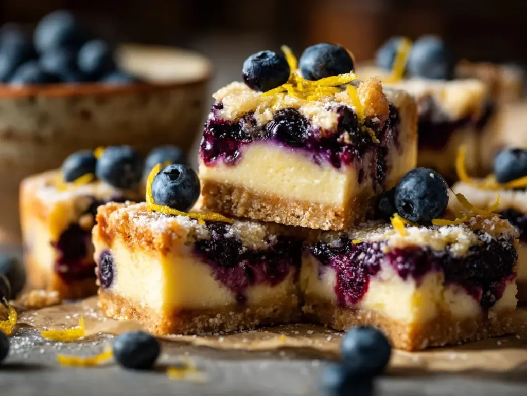 lemon cheesecake blueberry pie bars - featured image
