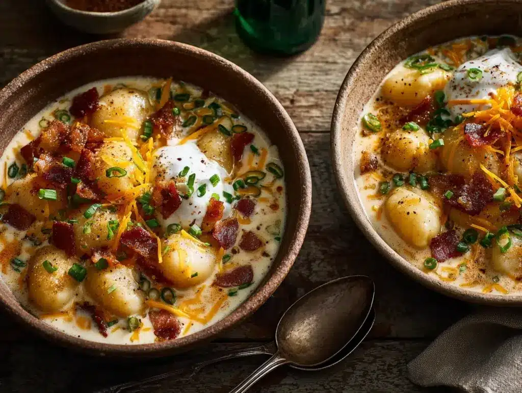 loaded baked potato gnocchi soup - featured image