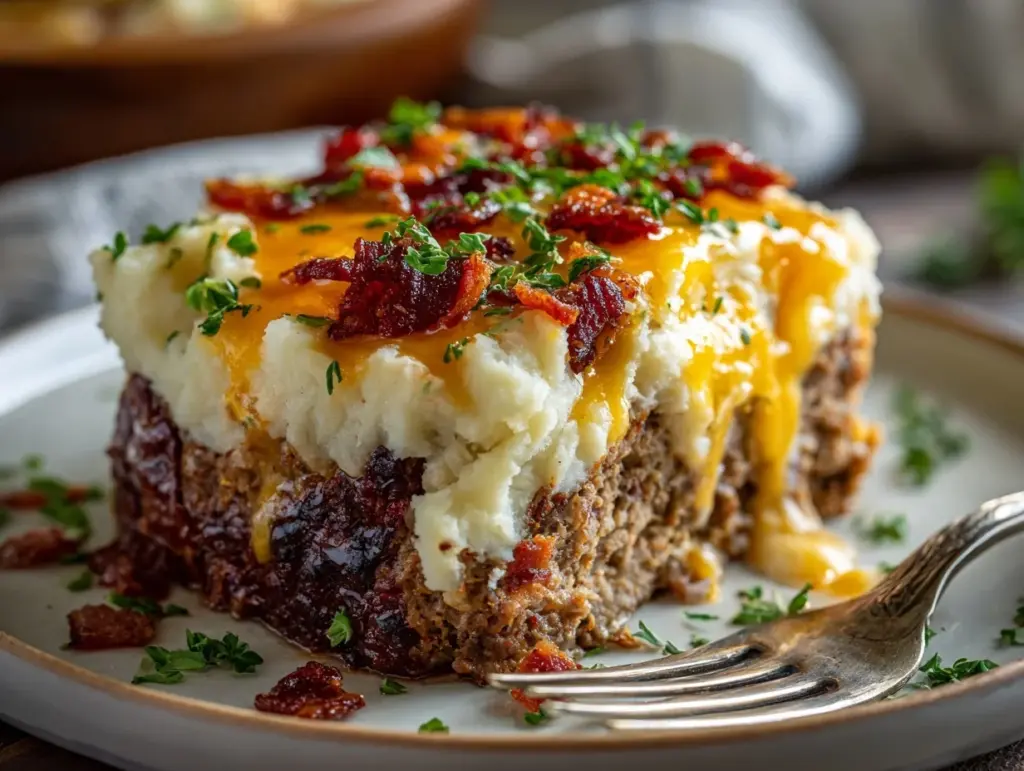 meatloaf with mashed potatoes and cheese - featured image