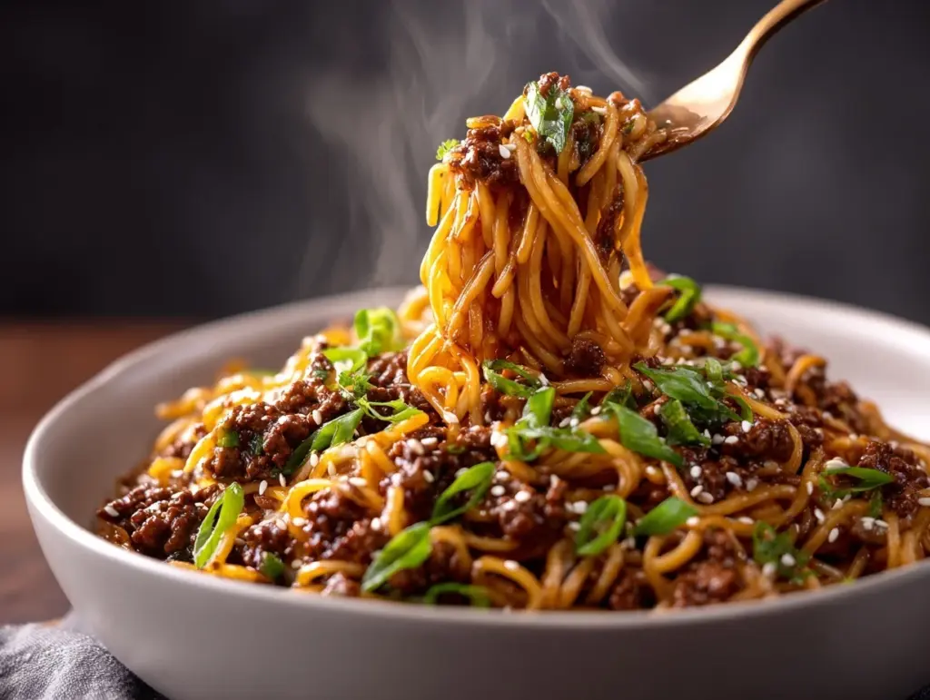 Mongolian ground beef noodles - featured image
