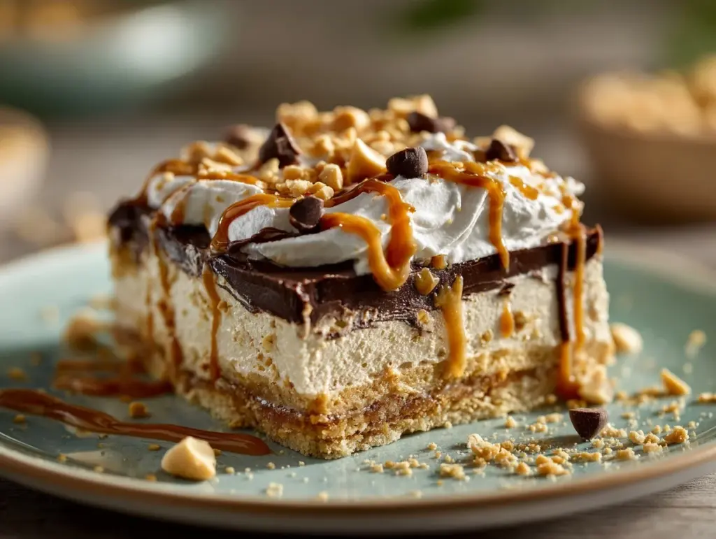 no-bake peanut butter lasagna - featured image