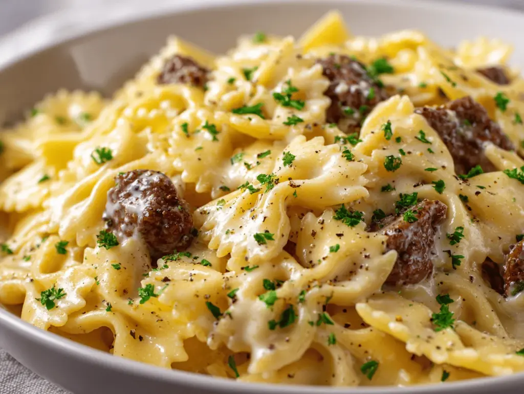 Parmesan Garlic Beef Bowtie Pasta - featured image
