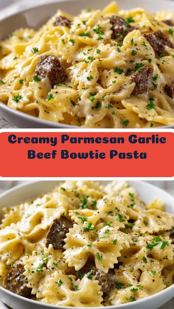 Parmesan Garlic Beef Bowtie Pasta recipe